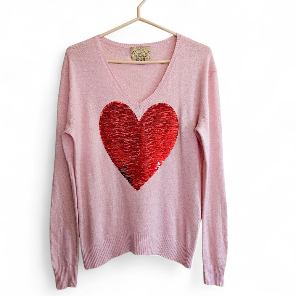 Wildfox White Label Pink Angora Blend Sweater With Sequin Heart - Picture 2 of 9